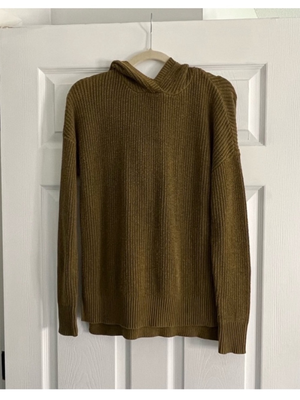 Cynthia Rowley Olive Green Cozy Ribbed Crewneck Hoodie Sweater Comfy Fall M
